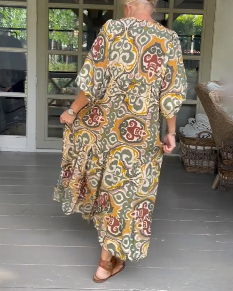 Printed V-neck maxi dress