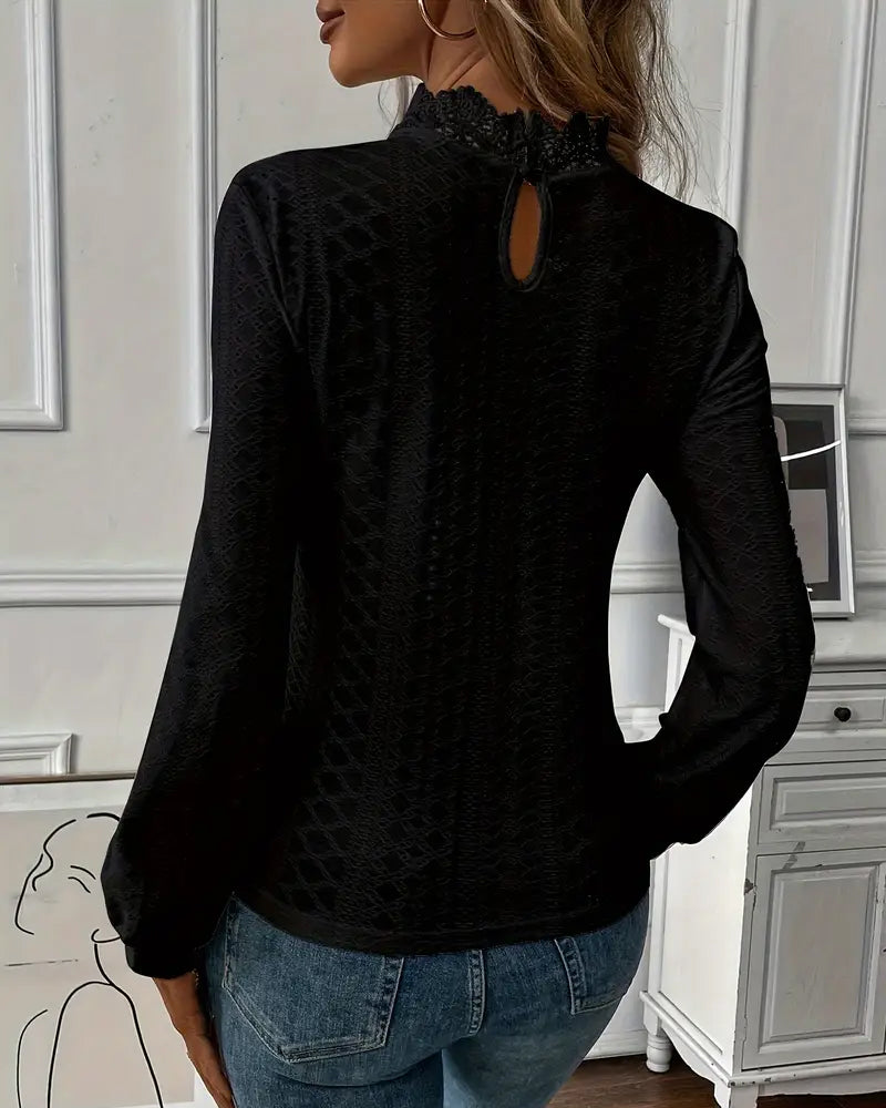 Lace Round Neck Long Sleeve Top