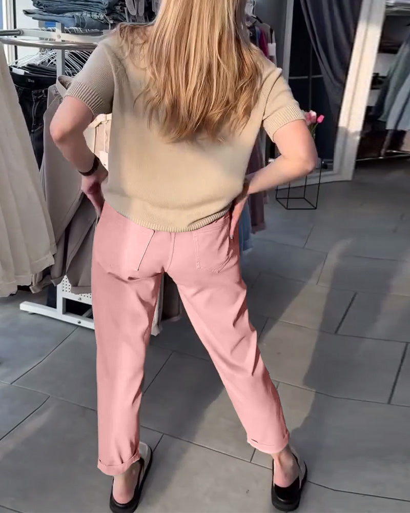 Solid Color Casual Straight Pants