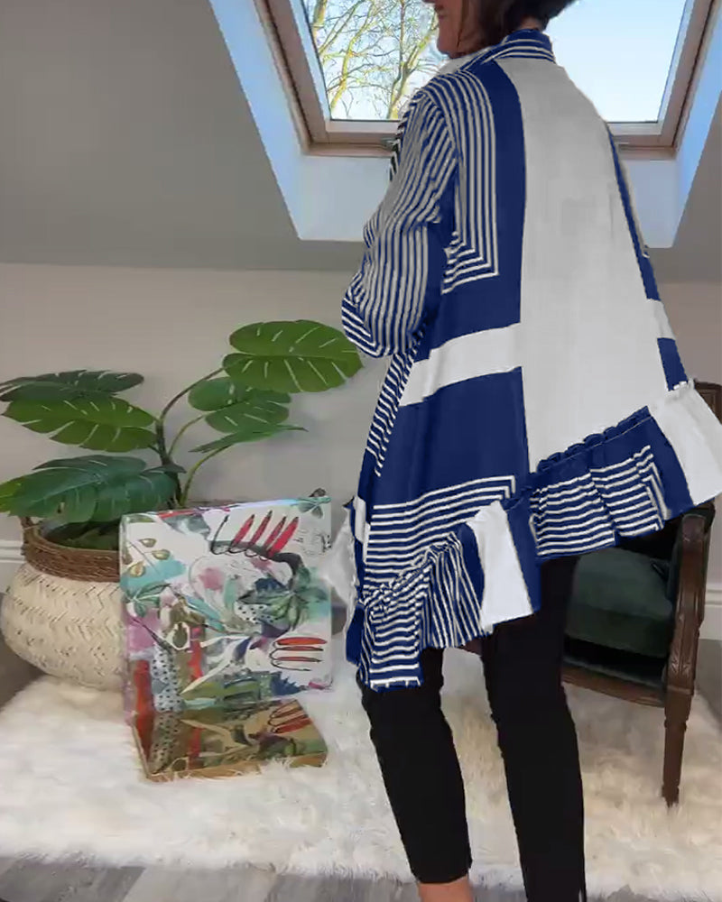 Fashion printed button irregular patchwork shirt