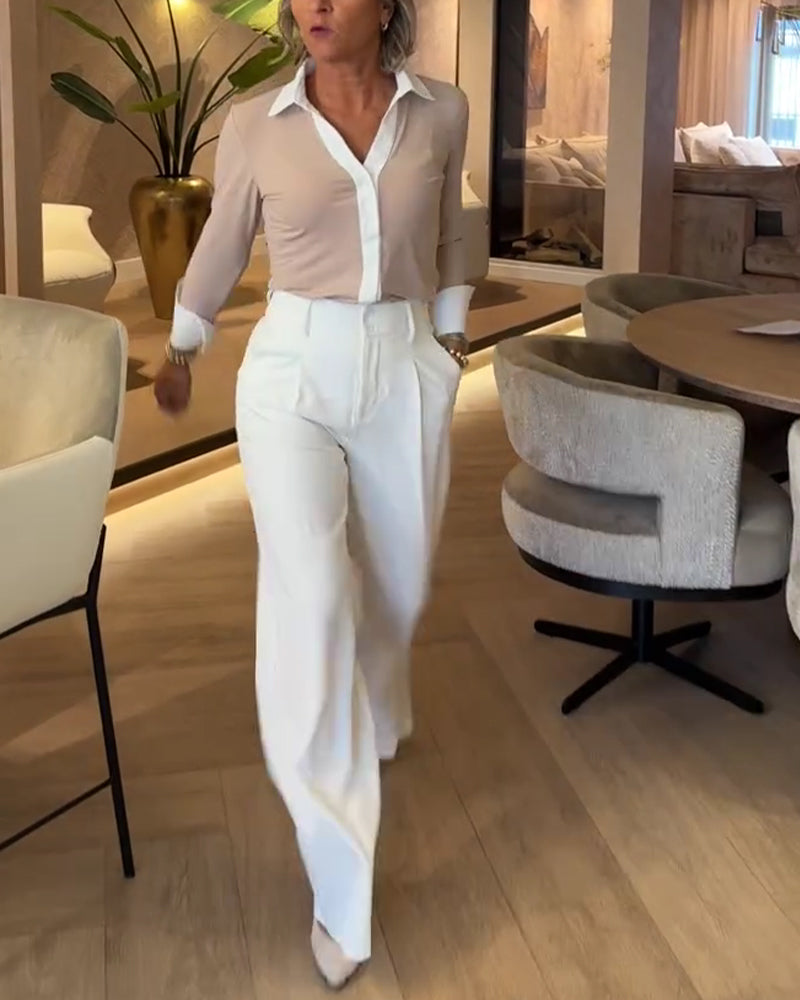 Contrast Paneled Long-Sleeve Shirt