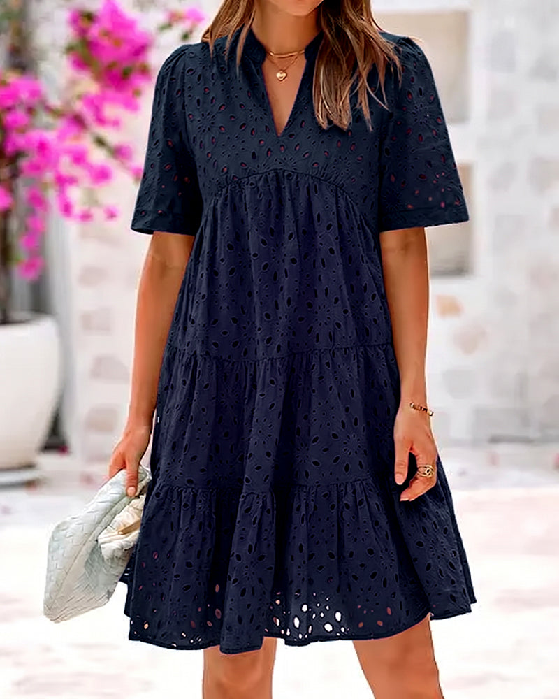 Stand Collar Hollow A-Line Dress