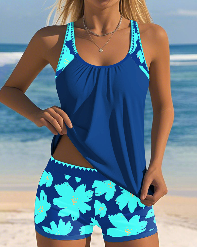 Aumora U-Neck Sleeveless Printed Boxer Tankini