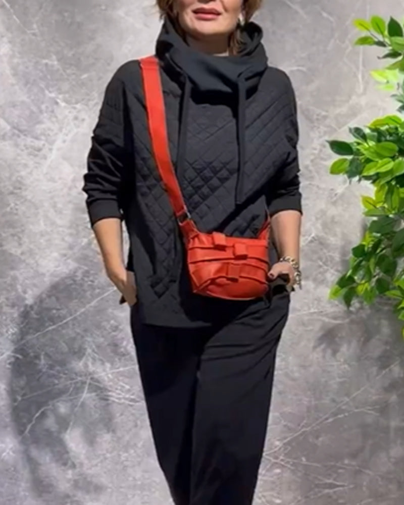 High Neck plaid Long Sleeve Hoodies