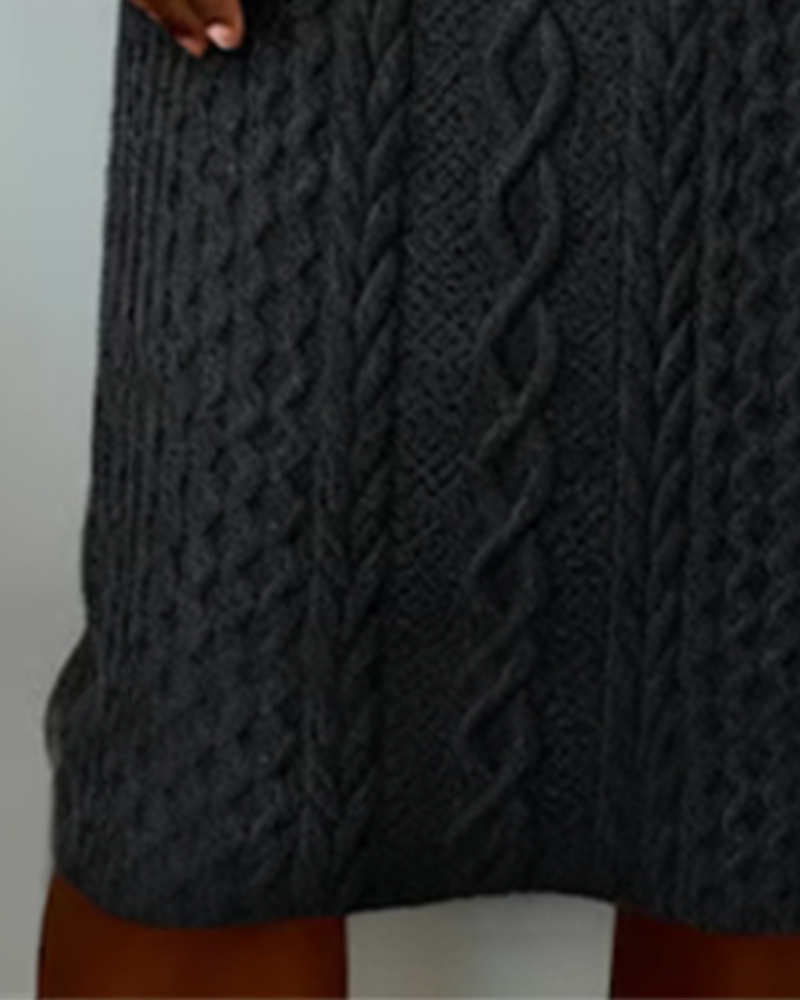 Denim cable knit patchwork collared dress