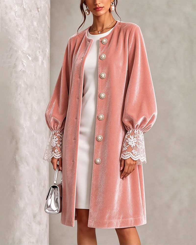 Patchwork Sleeve Button Trendy Coat