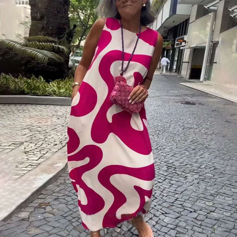 Round Neck Sleeveless Geometric Print Dress