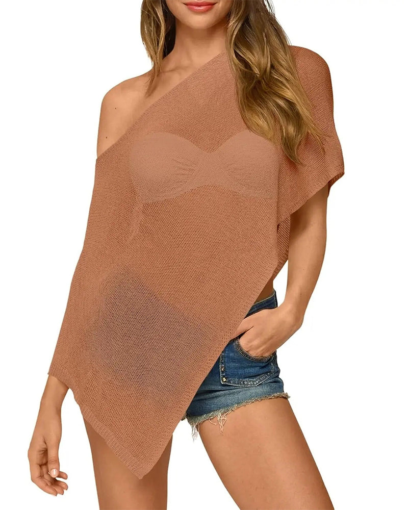 Solid Off-Shoulder Asymmetric Cover-Up