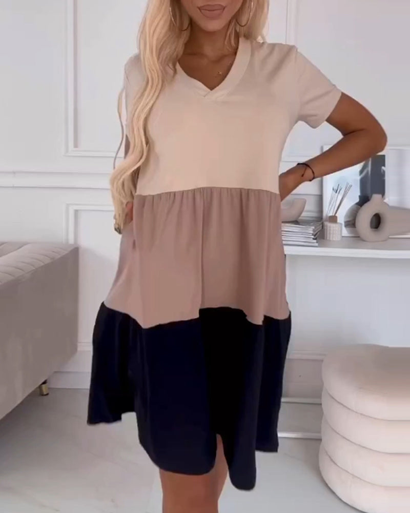 Colorblock short sleeve casual dress