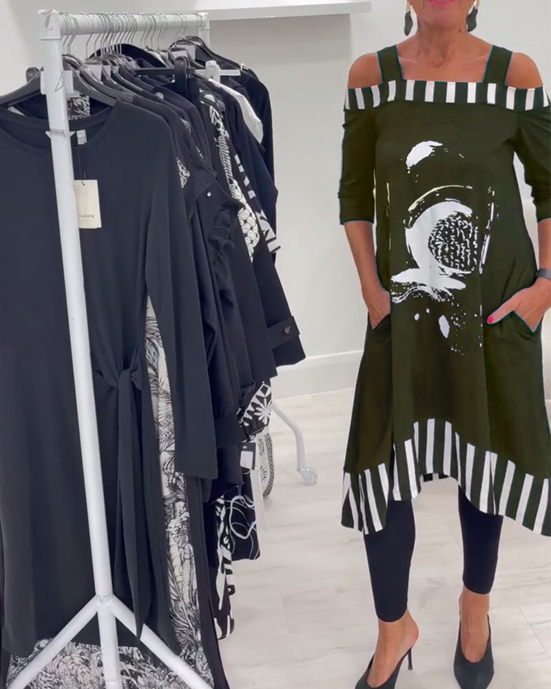 Aumora Off-Shoulder Irregular Loose Print Dress