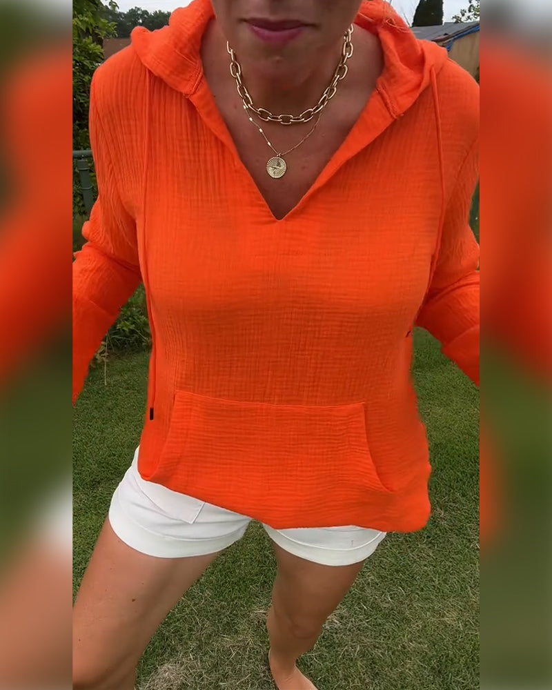 Solid Color Pocket Fashion Blouse