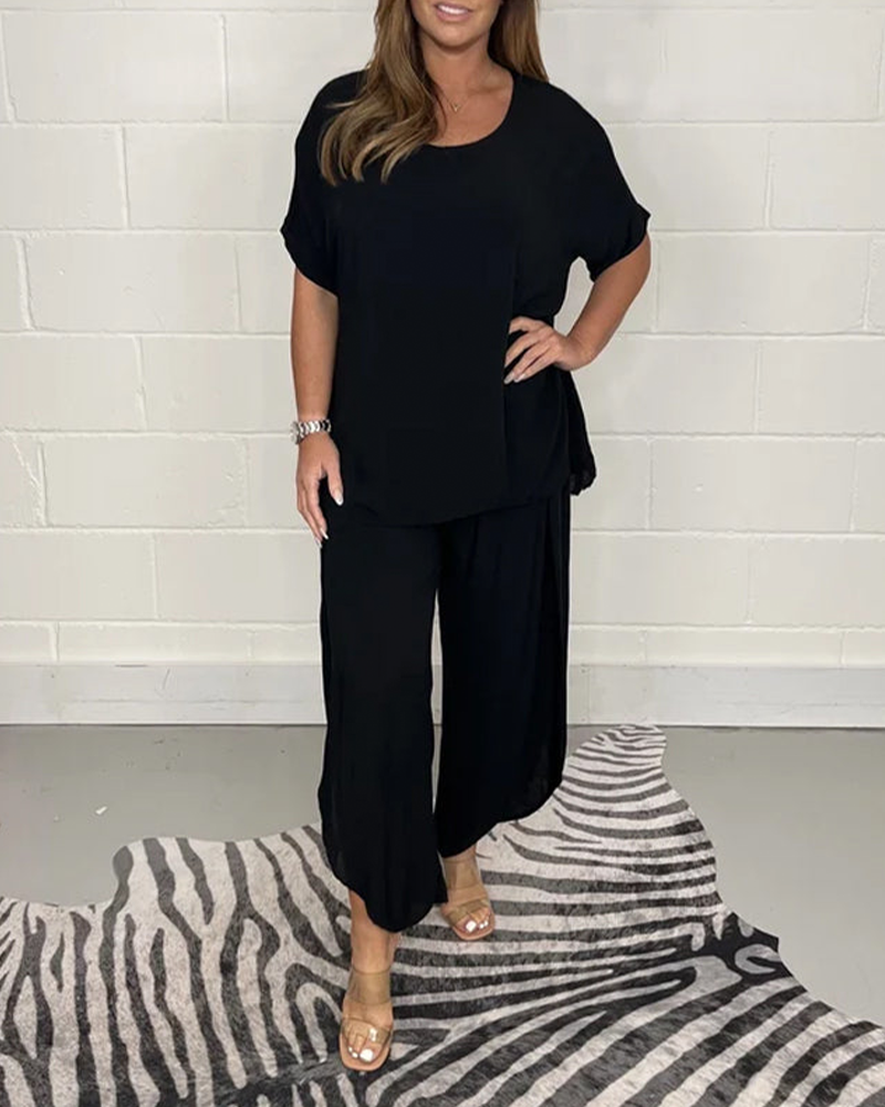 Solid color comfortable and casual two-piece set