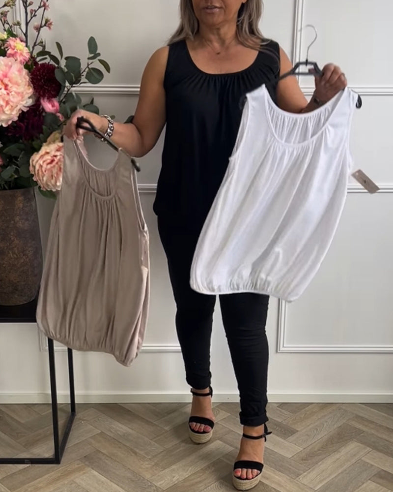 Aumora Sleeveless Solid Color Pleated Tank Top