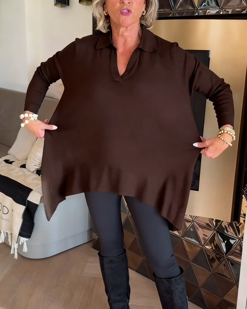 Irregular Lapel Long-Sleeved Top