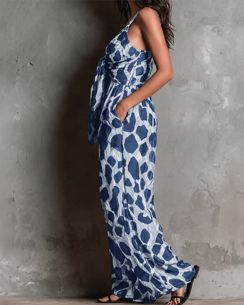 Leopard Print Suspender Wide Leg Jumpsuit