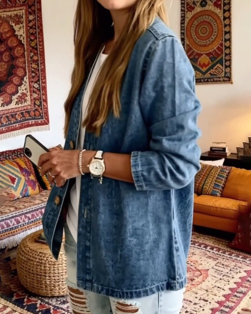 Denim V-Neck Cardigan Coat