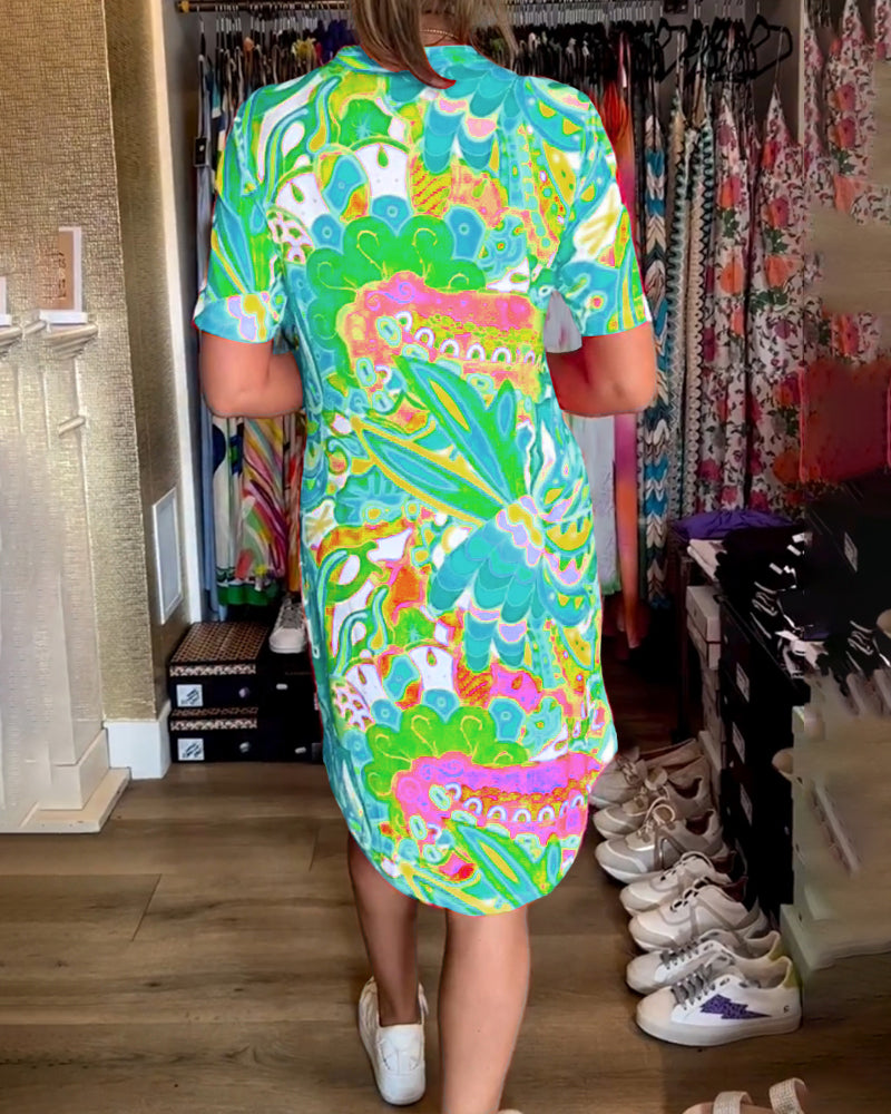 Pocket printed short sleeve dress