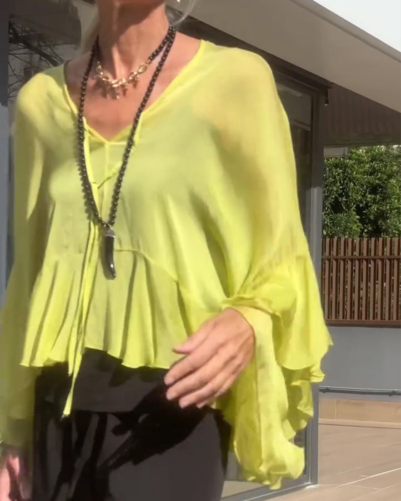 Ruffle Flutter Sleeve Batwing Sleeve Blouse