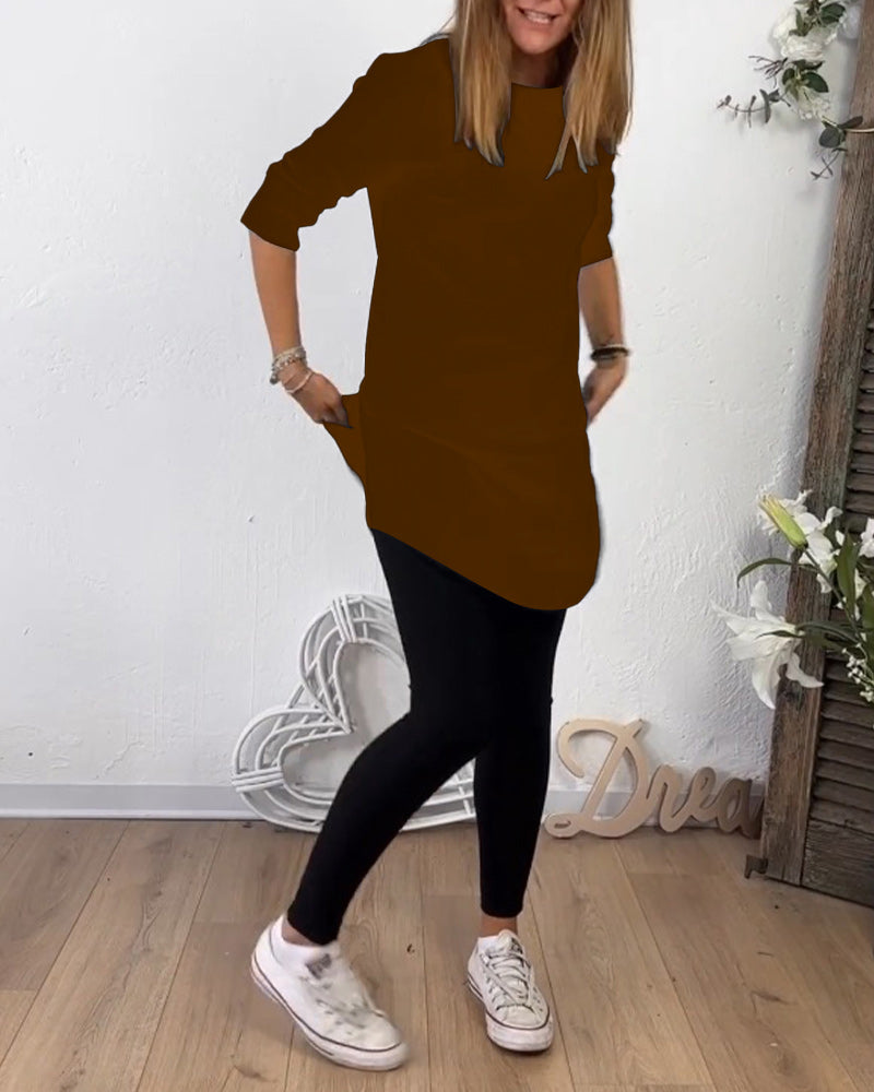 Mid-Length Crew Neck Top