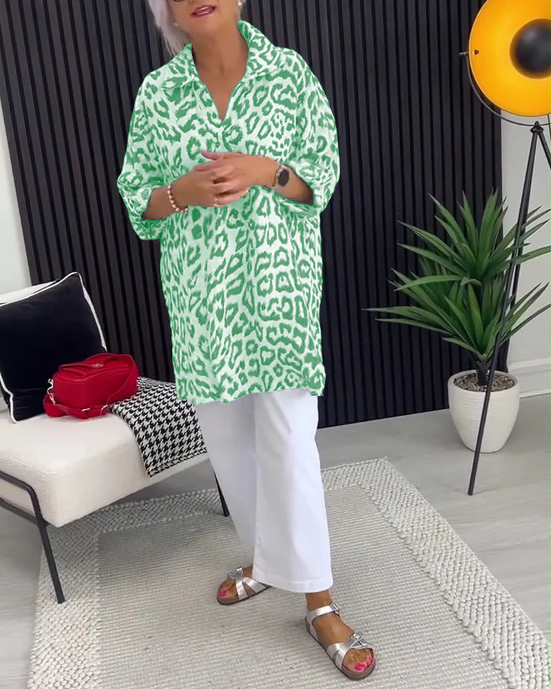 Lapel Leopard Print Blouse