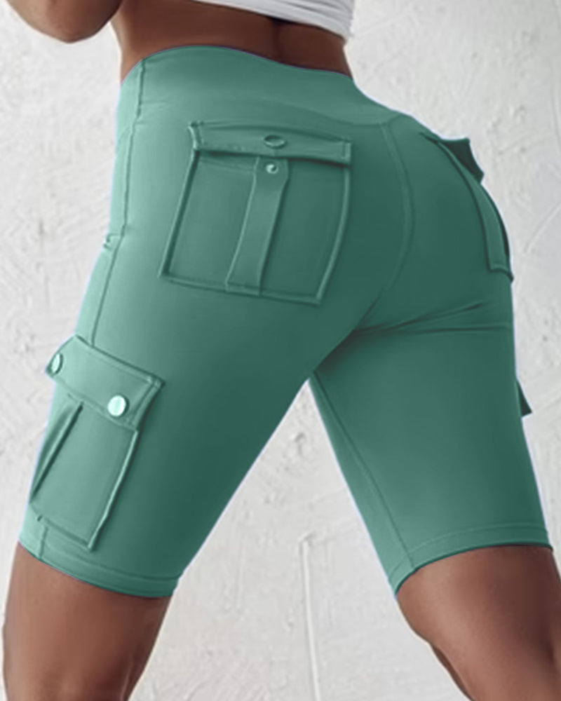 High-waisted cargo pocket shorts