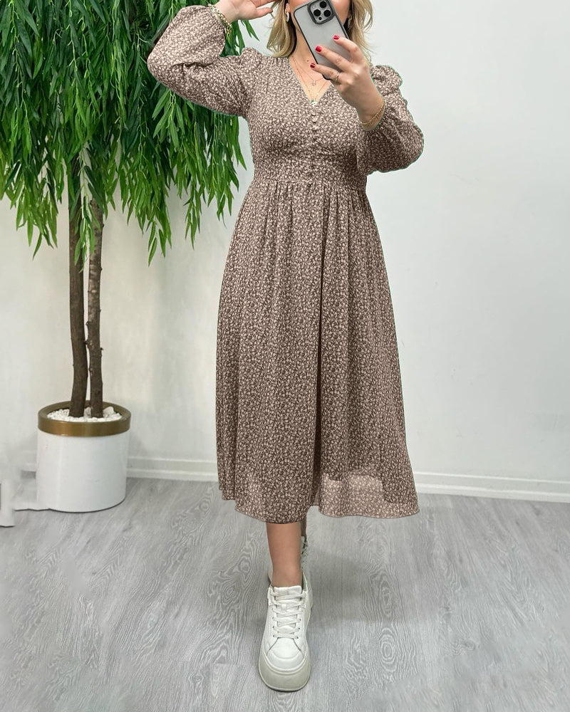 Printed elegant button dress