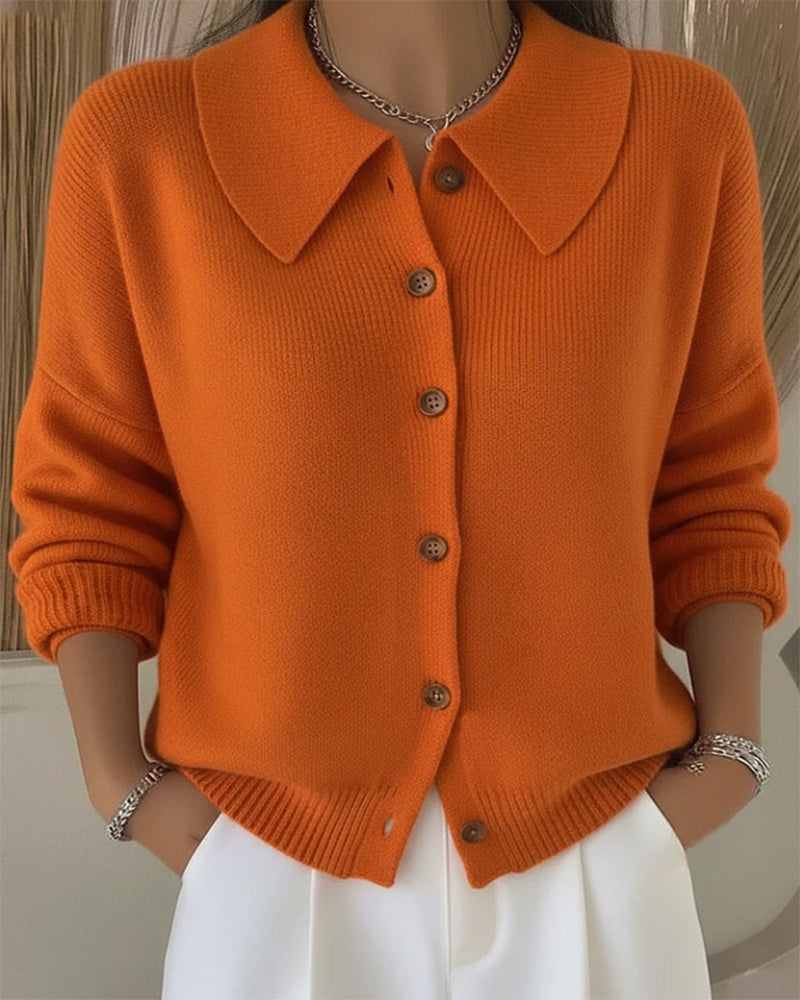 Long-Sleeved Button-Down Lapel Pullover