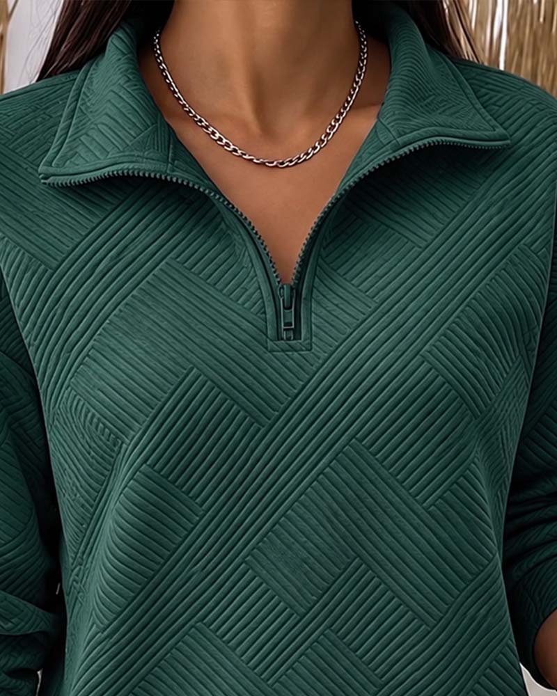 Solid Color Half-Zip Lapel Sweatshirt