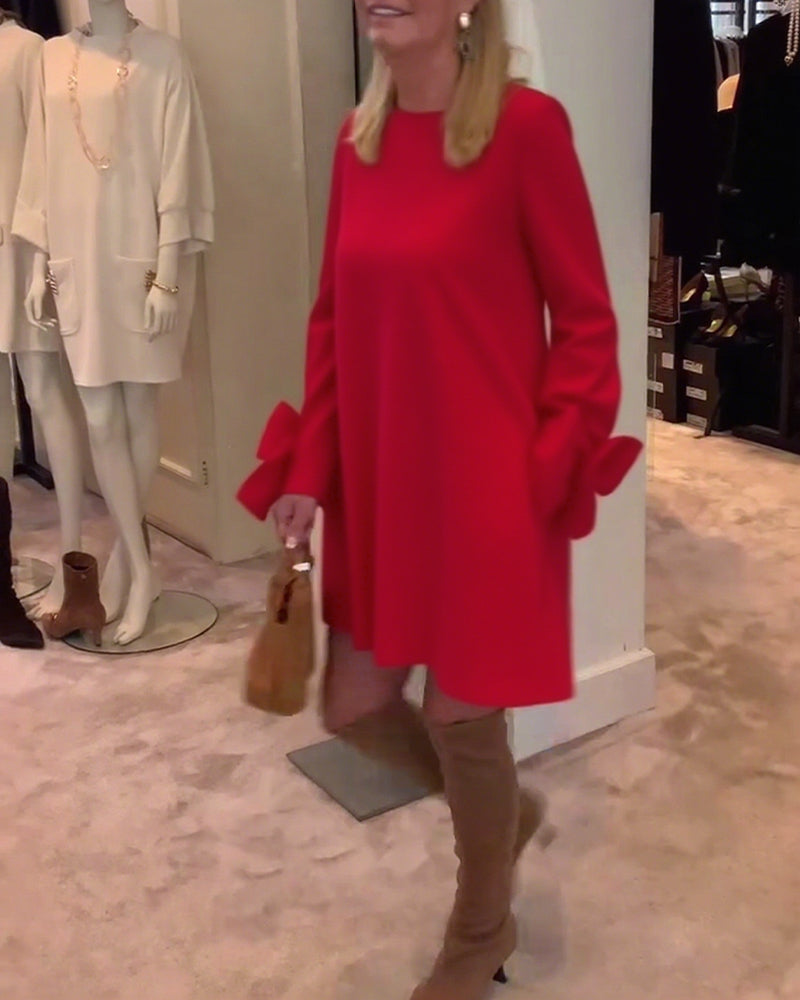 Fashionable Round Neck Bow Sleeve Dress