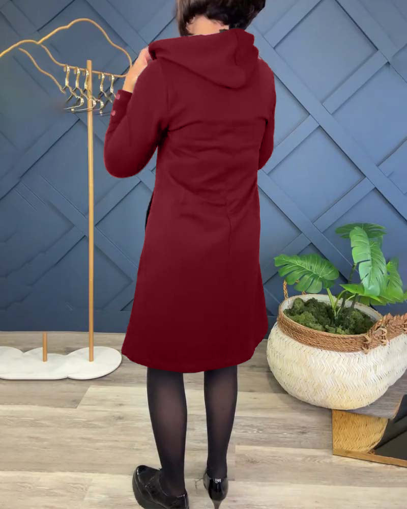 Circle print zip-up hooded casual dress