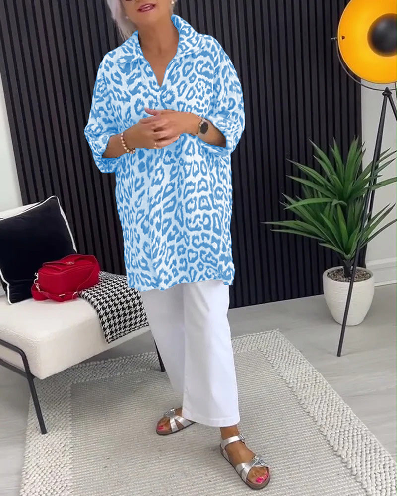 Lapel Leopard Print Blouse