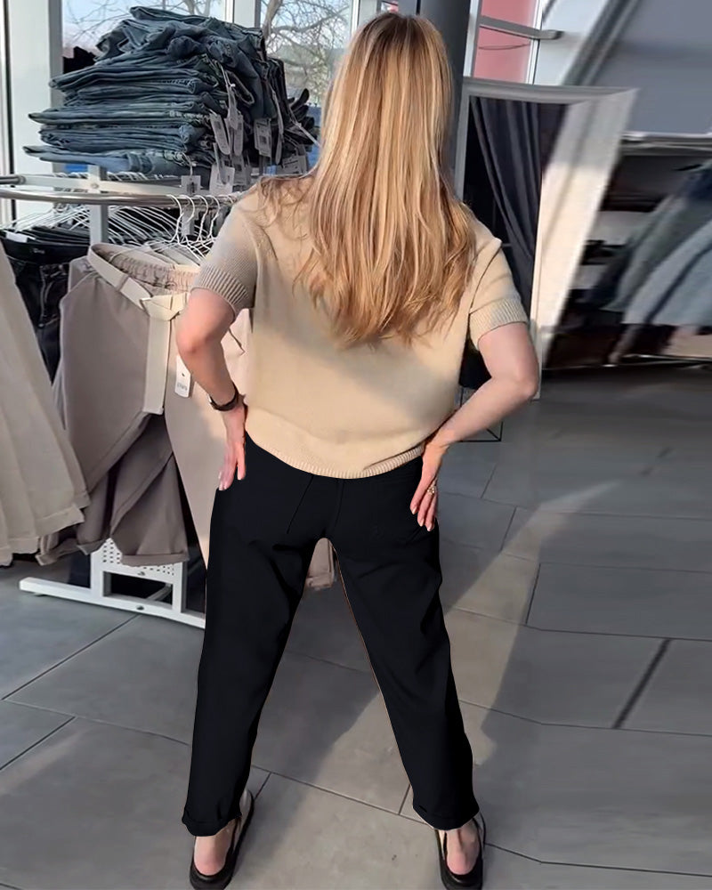 Solid Color Casual Straight Pants