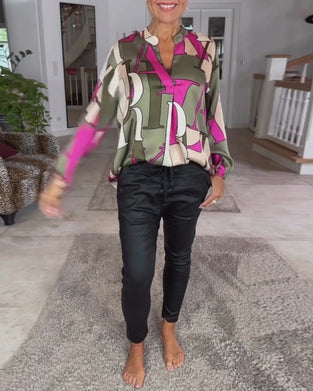 English letter printed long sleeve blouse