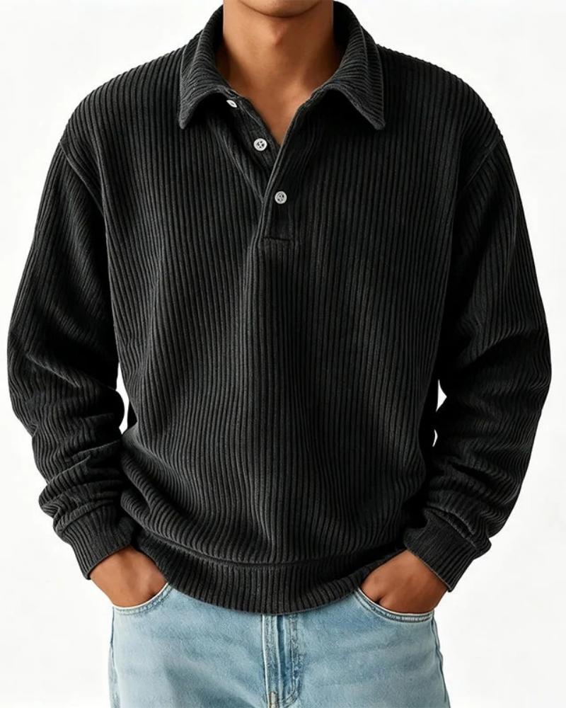 Men's Lapel Button Stripe Pullover Sweatshirt