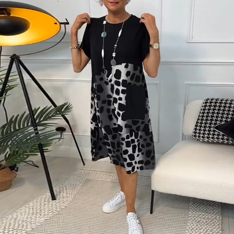 Short-sleeved round neck printed dress