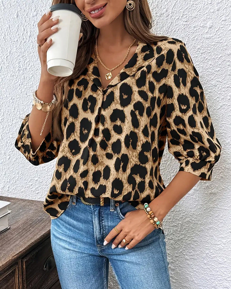 Half-Sleeved Leopard Print Loose Blouse