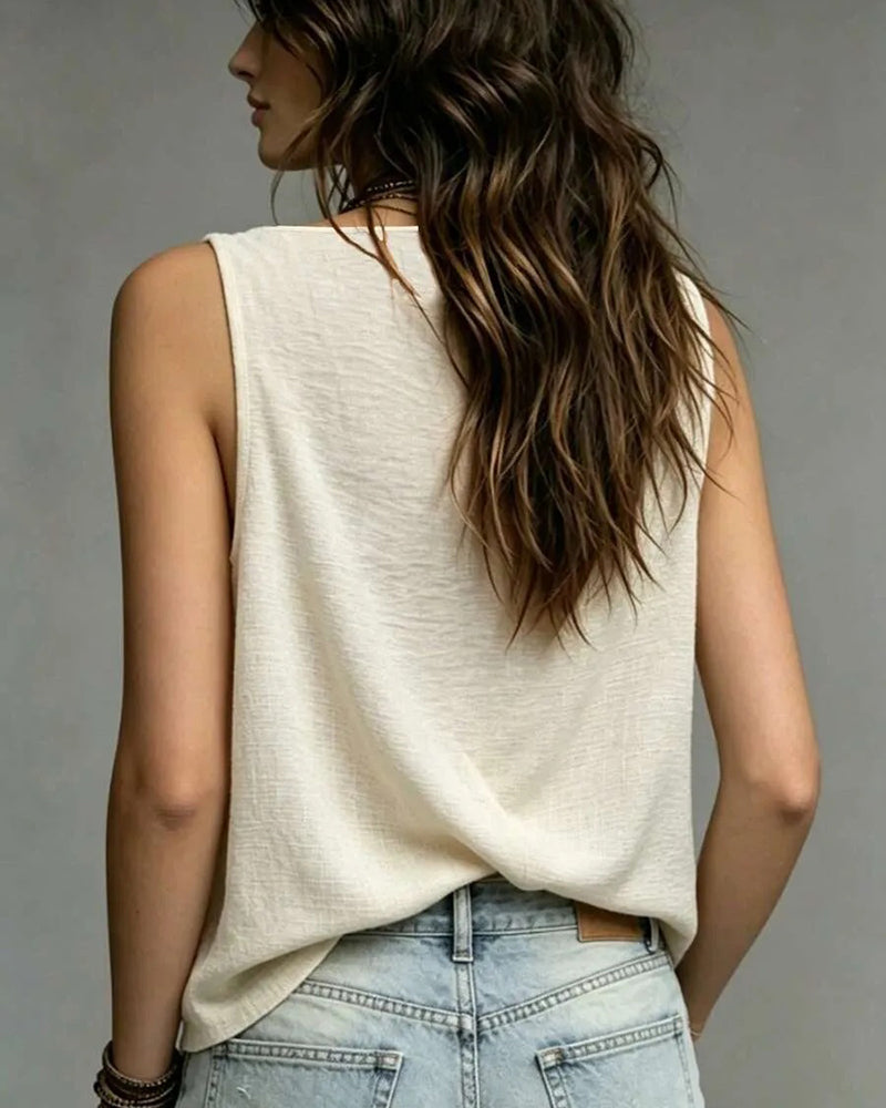 Metal Decorative Draped Collar Tank Top