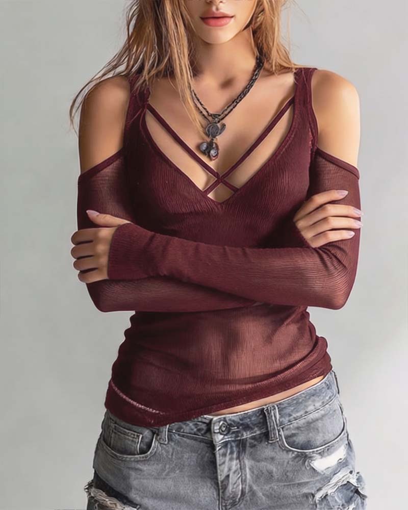 Crisscross V-Neck Off-Shoulder Blouse