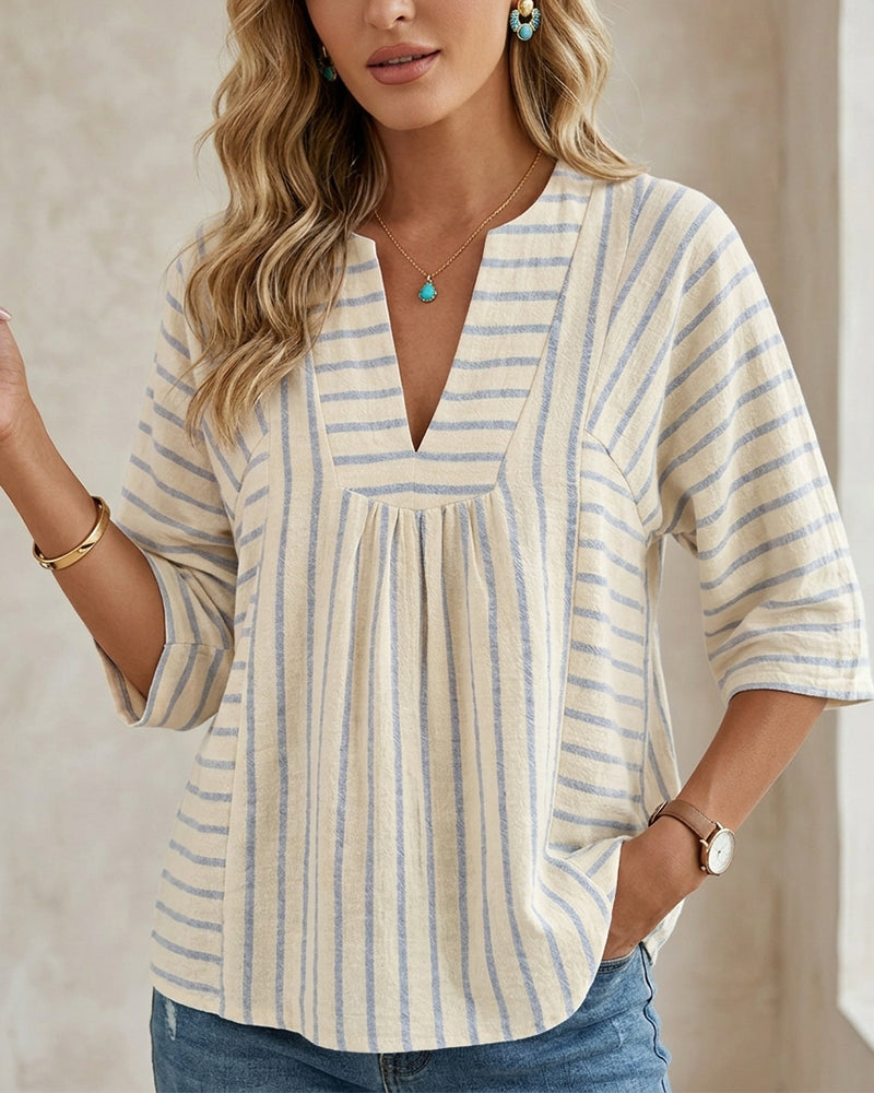 Stripe Texture Half Sleeve Relaxed Blouse