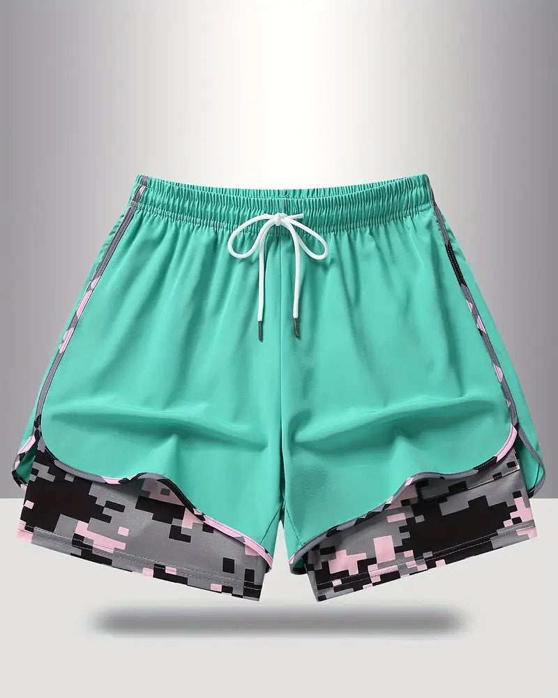 Drawstring Camo Patchwork Anti-Exposure Shorts