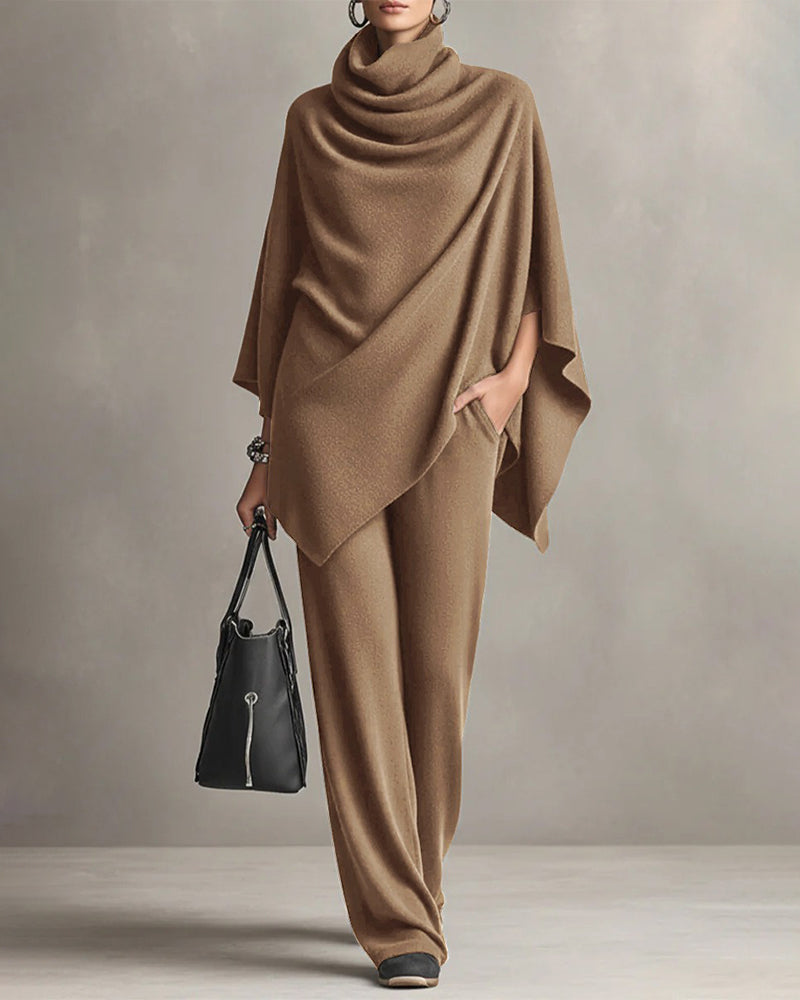 Turtleneck Top Wide-Leg Pants Set