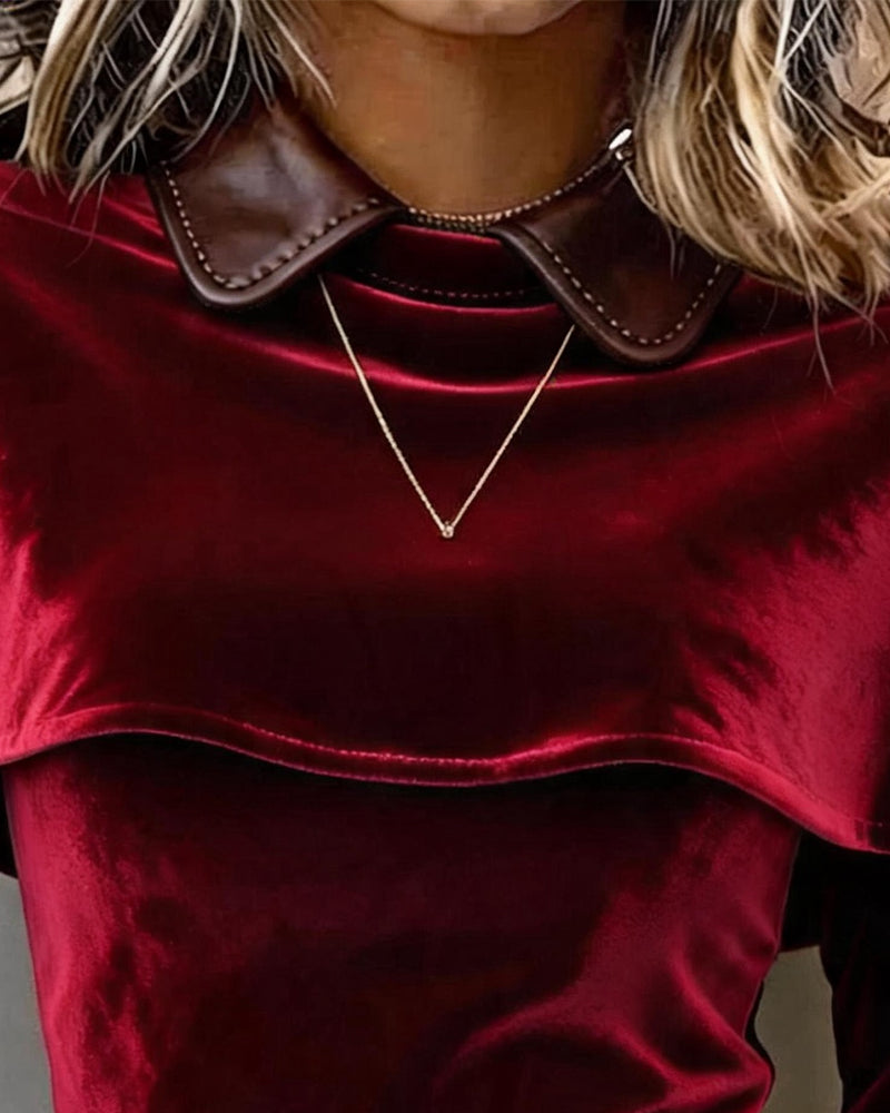 Lapel Cape Style Slim Fit Long Sleeve Blouse