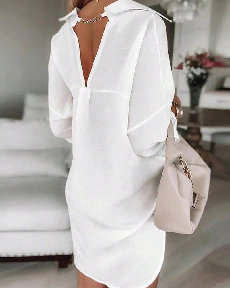 Back-Hollow Design Fashionable Shirt Dress