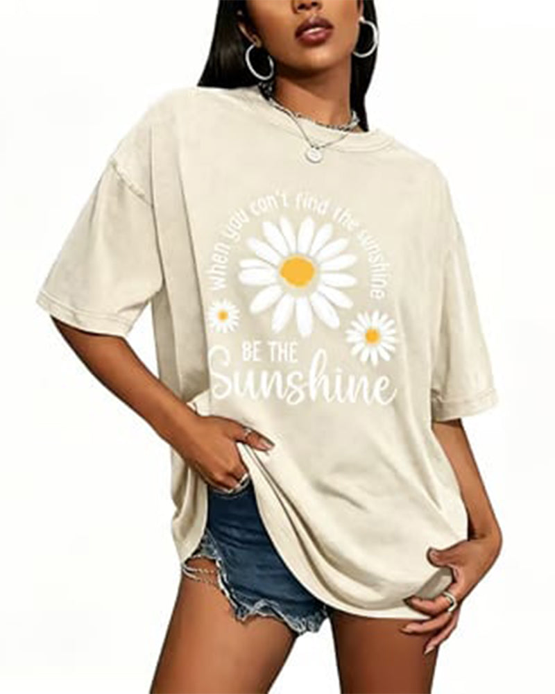Daisy Print Crew Neck Casual T-Shirt