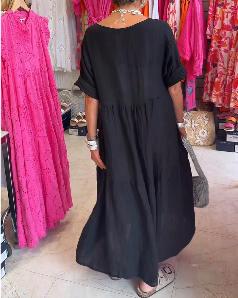 Pleated Casual Solid Dress