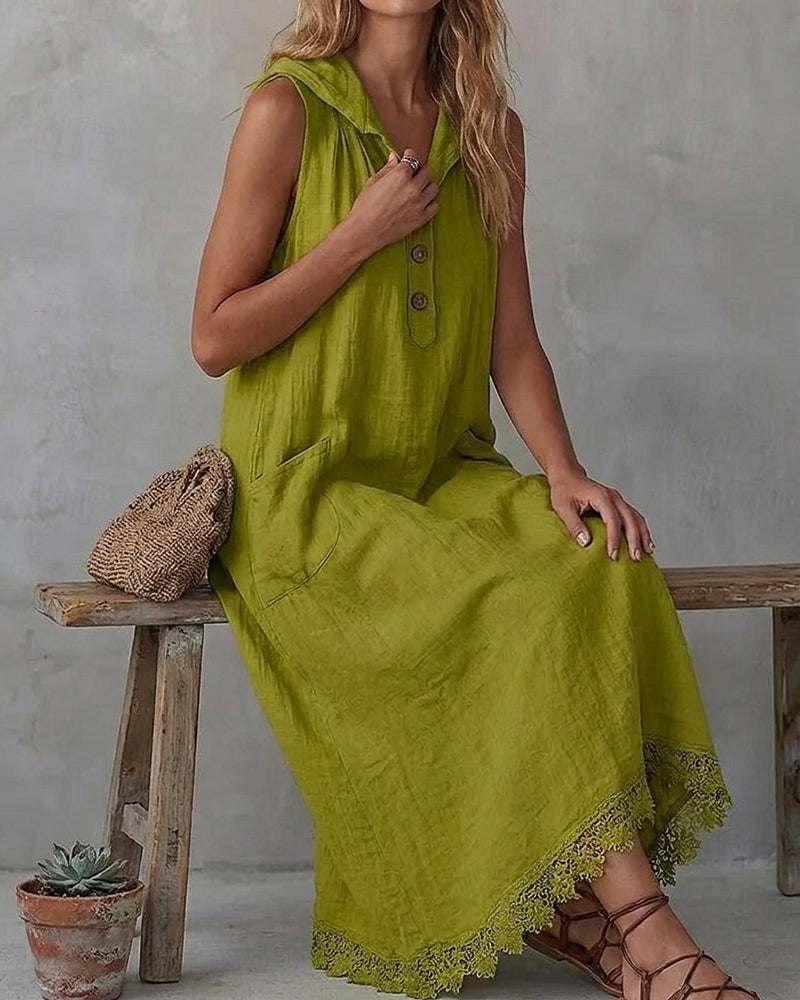 Hooded Sleeveless Lace Patchwork Dress
