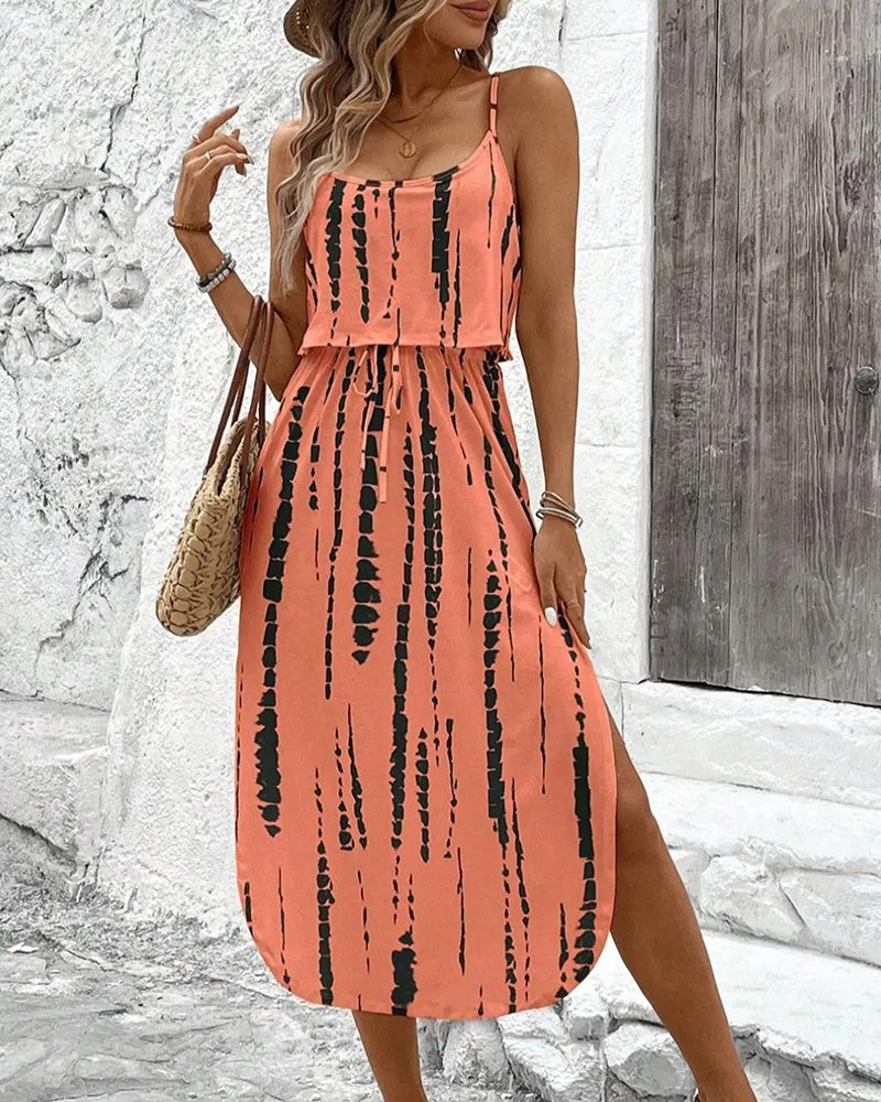 Irregular Pattern Split Camisole Dress