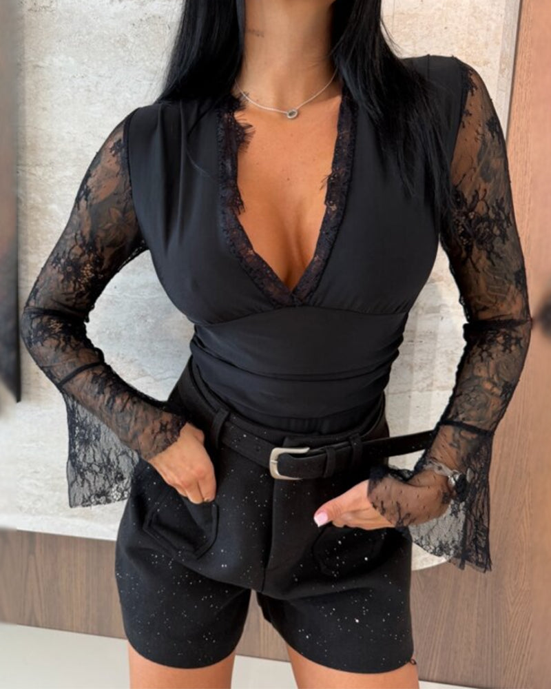 Bell Sleeve V-Neck Top