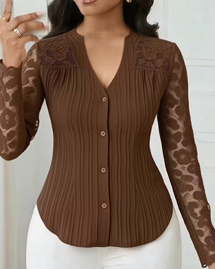 Lace Patchwork Slim Fit Blouse