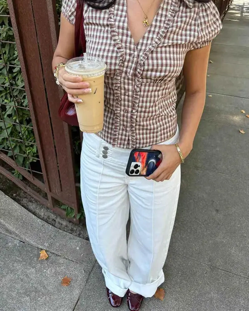 Three-Button High-Waist Wide-Leg Pants